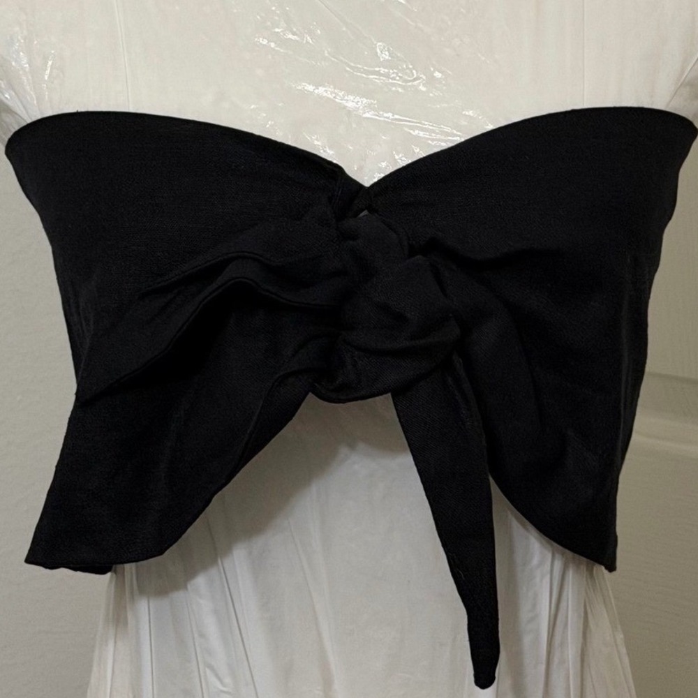Express Womens M Black Linen Blend bow‑front bandeau top NWT coquette glam party